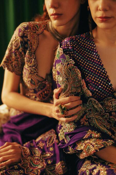 Buy_Mrunalini Rao_Purple Silk Embroidery, Sequins, Pearls Scoop Neck Kanishtha Saree With Blouse 