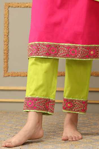 Shop Pomcha Jaipur Pink Cotton, Organza Lace, Embroidery Saadgi Embellished Straight Kurta Set Online at Aza Fashions Shop_Pomcha Jaipur_Pink Cotton, Organza Lace, Embroidery Saadgi Embellished Straight Kurta Set _Online_at_Aza_Fashions