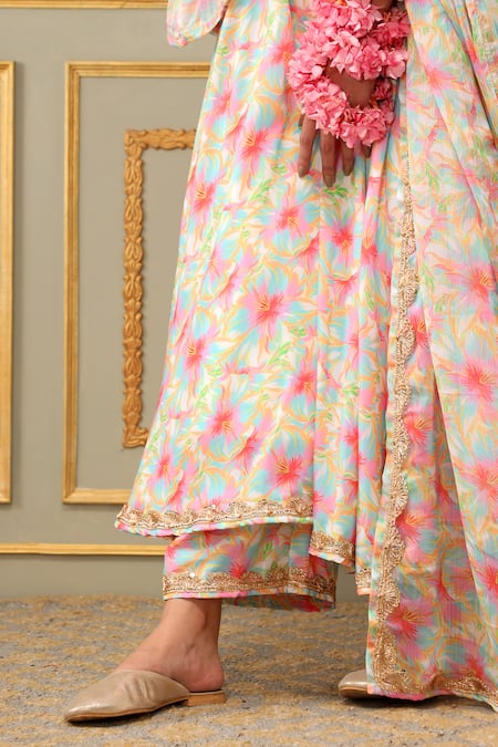 Buy_Pomcha Jaipur_Pink Muslin, Chiffon Lace, Embroidery Saadgi Gulistan Embellished Anarkali Set _Online_at_Aza_Fashions