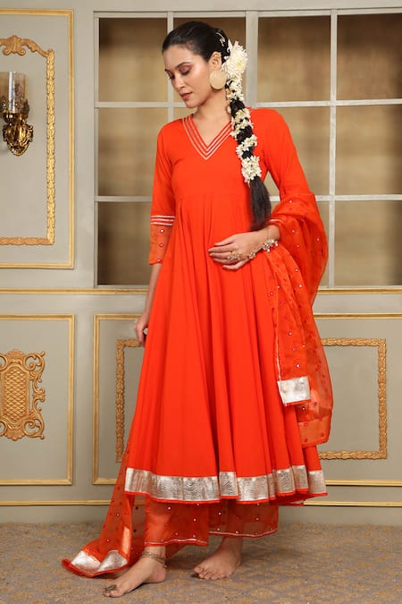 Pomcha Jaipur Saadgi Mirror Work Anarkali Set 
