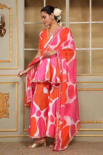 Pomcha Jaipur Saadgi Rangeen Abstract Pattern Anarkali Sharara Set 