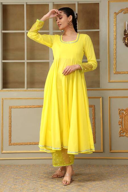 Buy Pomcha Jaipur Yellow Cotton, Organza Gota Patti, Mirrors Scoop Saadgi Work Anarkali Pant Set Online at Aza Fashions Buy_Pomcha Jaipur_Yellow Cotton, Organza Gota Patti, Mirrors Scoop Saadgi Work Anarkali Pant Set _Online_at_Aza_Fashions