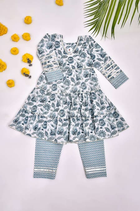 Yuvraani Jaipur Floral Print Embroidered Tiered Kurta Pant Set 