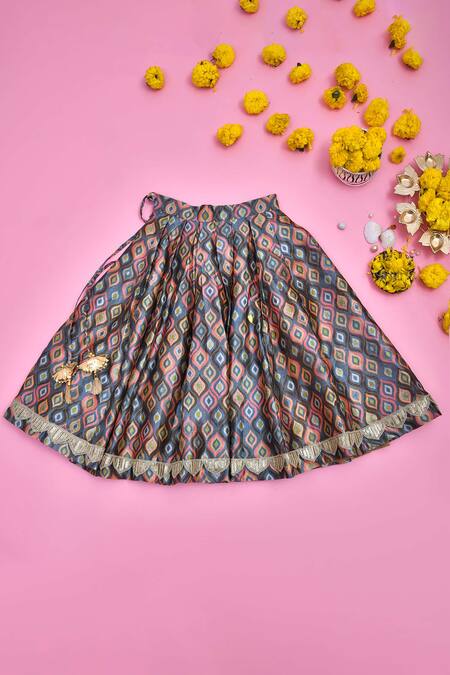 Yuvraani Jaipur_Blue Silk Sequins, Beads Printed Lehenga Set _Online_at_Aza_Fashions