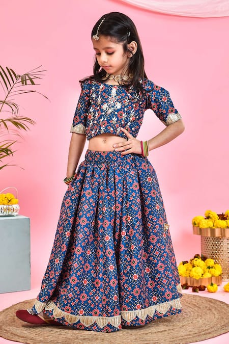 Shop_Yuvraani Jaipur_Blue Chanderi, Net Sequins, Embroidery, Cut Work Patola Print Lehenga Set _at_Aza_Fashions