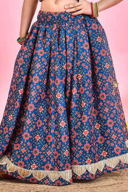 Yuvraani Jaipur_Blue Chanderi, Net Sequins, Embroidery, Cut Work Patola Print Lehenga Set _Online_at_Aza_Fashions
