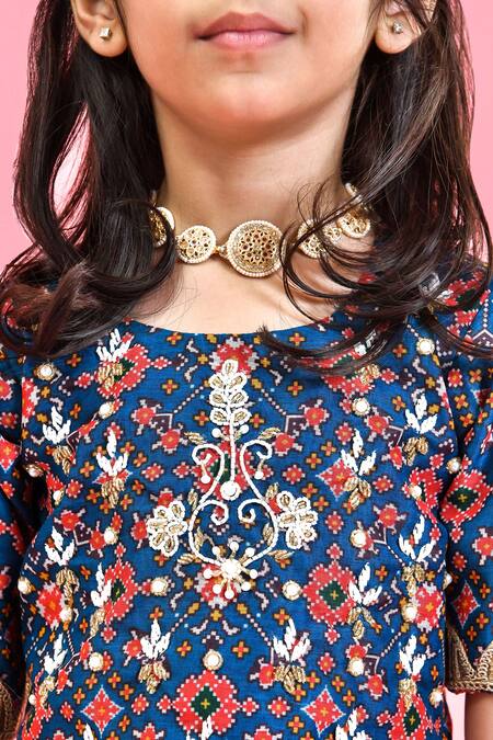 Buy_Yuvraani Jaipur_Blue Chanderi, Net Sequins, Embroidery, Cut Work Patola Print Lehenga Set _Online_at_Aza_Fashions