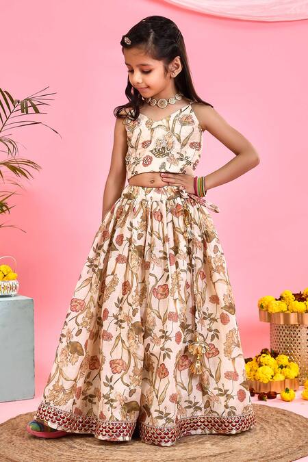 Buy Yuvraani Jaipur Pink Chanderi Sequins, Embroidery Floral Print Lehenga Set Online at Aza Fashions Buy_Yuvraani Jaipur_Pink Chanderi Sequins, Embroidery Floral Print Lehenga Set_Online_at_Aza_Fashions