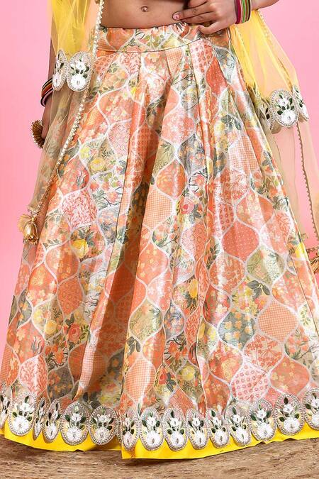 Yuvraani Jaipur_Multi Color Silk Sequins, Embroidery Geometric Floral Print Lehenga Set _Online_at_Aza_Fashions