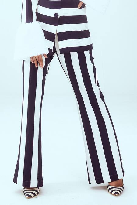 Buy_Mai Tai_White Shawl Neck Striped Knitted Jacket And Pant Set_Online_at_Aza_Fashions