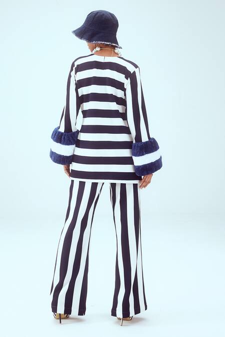 Shop Mai Tai White Faux Leather Knitted Stripe Pattern Top at Aza Fashions Shop_Mai Tai_White Faux Leather Knitted Stripe Pattern Top_at_Aza_Fashions