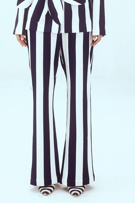 Buy_Mai Tai_White Cotton Applique, Fabric Flowers Stripe Pattern Pant Set With Belt_Online_at_Aza_Fashions