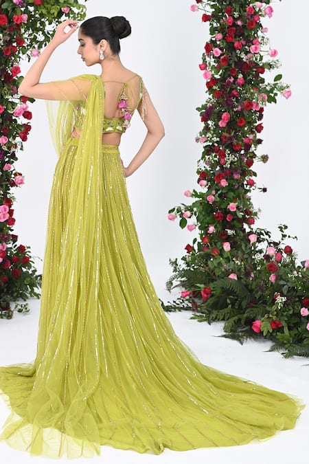 Kiran Kalsi Sequin Meadow Embroidered Lehenga Saree With Blouse 