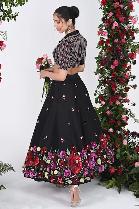 Kiran Kalsi Sequin Rosette Meadow Embellished Lehenga Set 