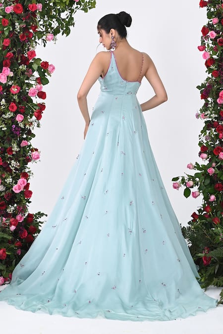 Kiran Kalsi Rose Bloom Plunging V Neck Gown 