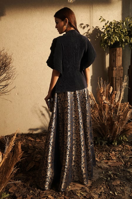 Tasuvure Indes Nora Plain Top With Brocade Woven Lehenga 