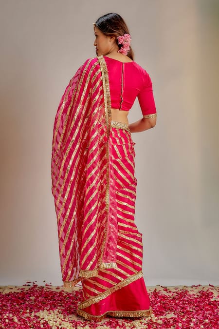 Ranbir Mukherjee Calcutta Gota Work Striped Saree With Blouse 