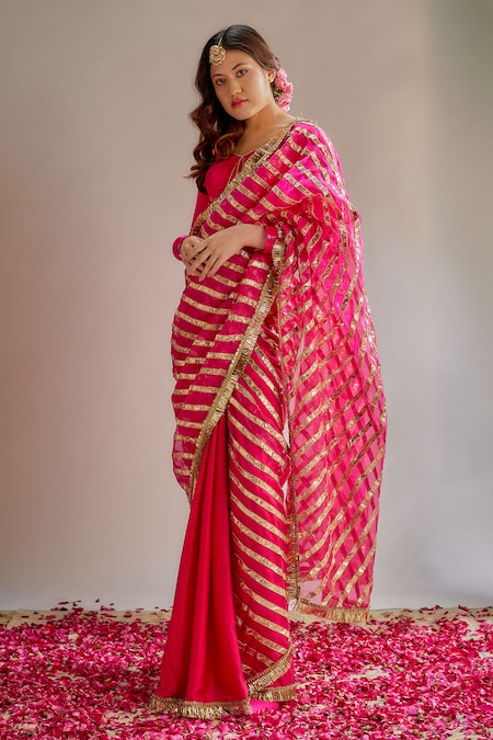 OFF-WHITE & RED HANDLOOM Hand Woven Tissue Jamdani Silk Saree. - LAA  CALCUTTA - 3914528