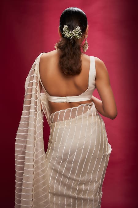 Ranbir Mukherjee Calcutta Tonal Sequin Striped Saree With Blouse 