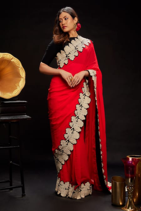 Ranbir Mukherjee Calcutta Floral Border Vintage Saree With Blouse 