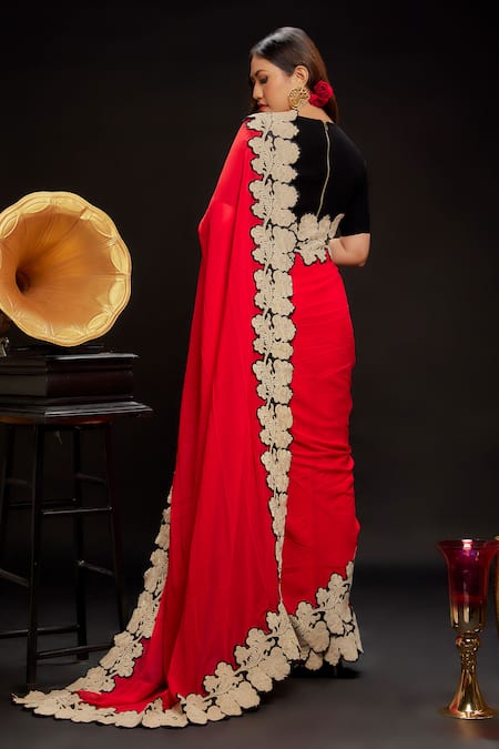 Ranbir Mukherjee Calcutta Floral Border Vintage Saree With Blouse 