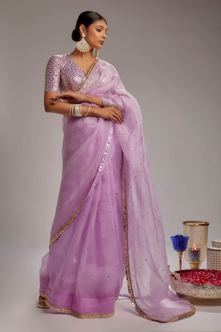 Ranbir Mukherjee Calcutta Purple Organza, Crepe, Georgette Badla Work Saree With Mukaish Blouse Online at Aza Fashions Ranbir Mukherjee Calcutta_Purple Organza, Crepe, Georgette Badla Work Saree With Mukaish Blouse _Online_at_Aza_Fashions
