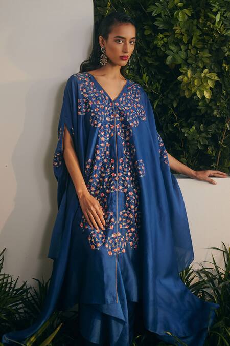 Shop Shikha Mehta Blue Alyaa Embroidered Cape And Pant Set Online at Aza Fashions Shop_Shikha Mehta_Blue Alyaa Embroidered Cape And Pant Set _Online_at_Aza_Fashions