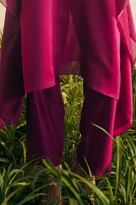 Buy_Shikha Mehta_Purple Chanderi, Silk Embroidery Round Neck Nirva Tunic Pant Set _Online_at_Aza_Fashions