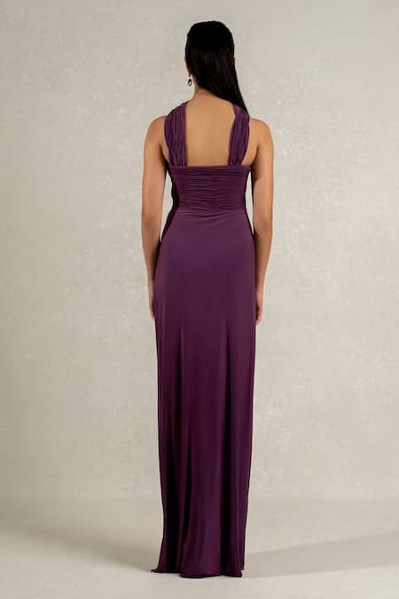 Shop Pinup By Astha Purple Lycra Sweetheart Neck Hand Pleated Rushed Corset Gown at Aza Fashions Shop_Pinup By Astha_Purple Lycra Sweetheart Neck Hand Pleated Rushed Corset Gown _at_Aza_Fashions