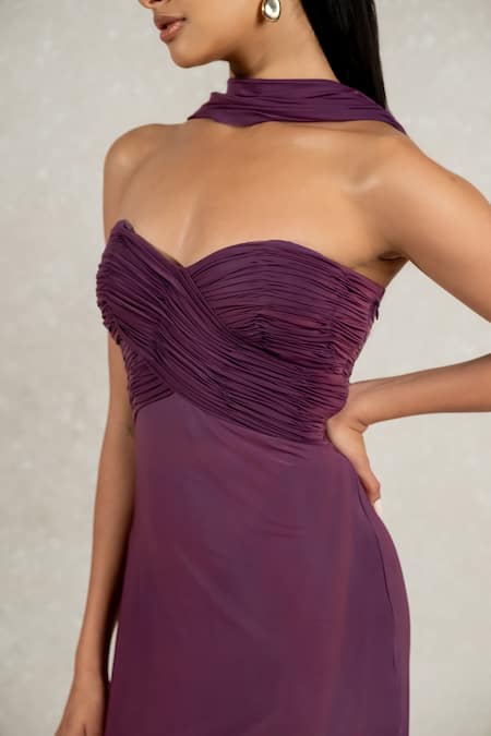 Buy Pinup By Astha Purple Lycra Sweetheart Neck Hand Pleated Rushed Corset Gown Online at Aza Fashions Buy_Pinup By Astha_Purple Lycra Sweetheart Neck Hand Pleated Rushed Corset Gown _Online_at_Aza_Fashions