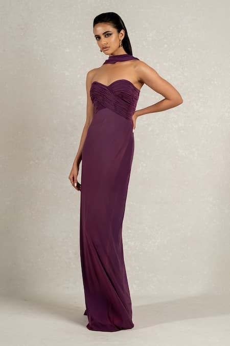 Pinup By Astha Purple Lycra Sweetheart Neck Hand Pleated Rushed Corset Gown at Aza Fashions Pinup By Astha_Purple Lycra Sweetheart Neck Hand Pleated Rushed Corset Gown _at_Aza_Fashions