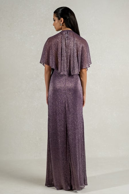 Pinup By Astha Metallic Backless Detachable Hood Gown 