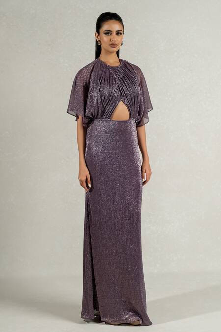 Buy Pinup By Astha Purple Silk Round Neck Metallic Backless Detachable Hood Gown Online at Aza Fashions Buy_Pinup By Astha_Purple Silk Round Neck Metallic Backless Detachable Hood Gown _Online_at_Aza_Fashions