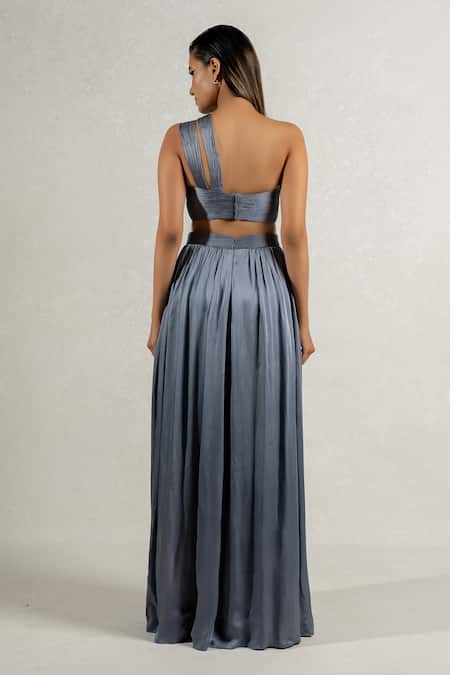 Pinup By Astha Hand Pleated High Slit Gown 