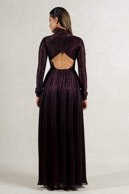 Pinup By Astha Metallic Rushed Pleated Bodice Gown 