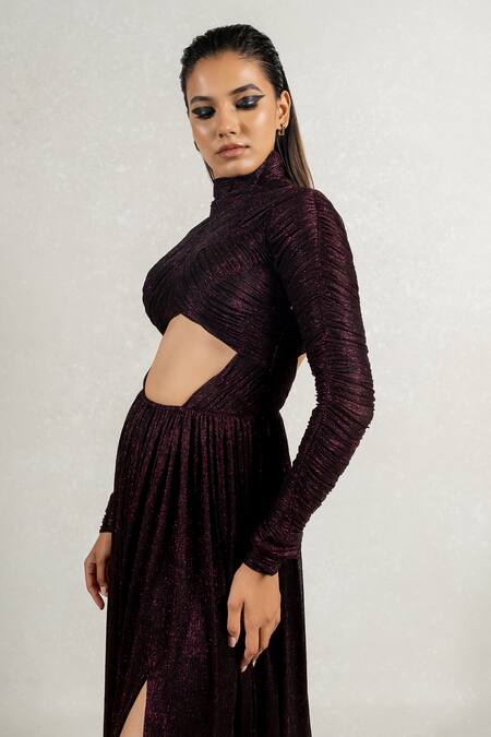 Shop Pinup By Astha Pink Silk High Neck Metallic Rushed Pleated Bodice Gown Online at Aza Fashions Shop_Pinup By Astha_Pink Silk High Neck Metallic Rushed Pleated Bodice Gown _Online_at_Aza_Fashions