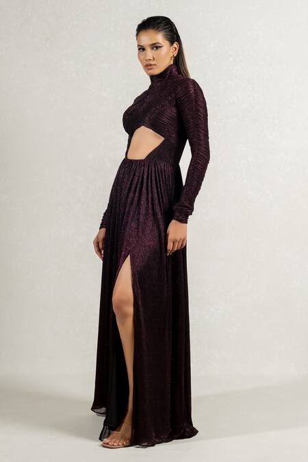 Pinup By Astha Pink Silk High Neck Metallic Rushed Pleated Bodice Gown at Aza Fashions Pinup By Astha_Pink Silk High Neck Metallic Rushed Pleated Bodice Gown _at_Aza_Fashions