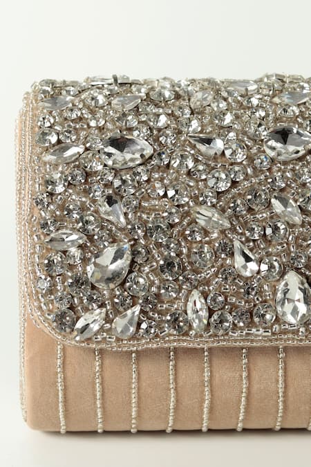 Buy The Tan Clan Beige Crystals Grace Encrusted Flap Clutch Bag Online at Aza Fashions Buy_The Tan Clan_Beige Crystals Grace Encrusted Flap Clutch Bag _Online_at_Aza_Fashions