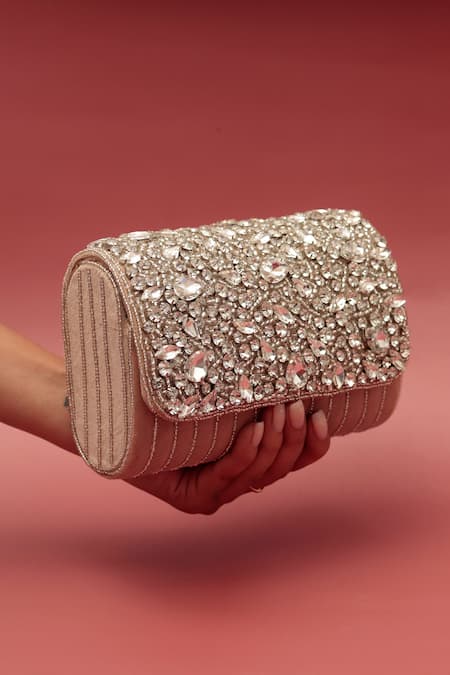 The Tan Clan Beige Crystals Grace Encrusted Flap Clutch Bag at Aza Fashions The Tan Clan_Beige Crystals Grace Encrusted Flap Clutch Bag _at_Aza_Fashions