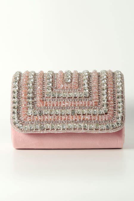 The Tan Clan Nysa Crystal Glass Beads Encrusted Flap Clutch Bag 