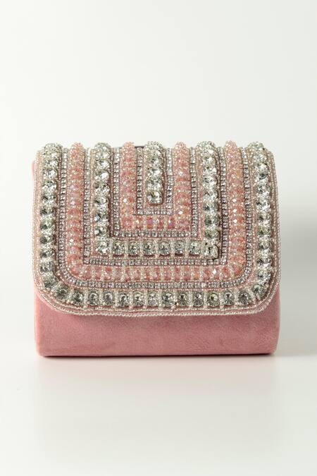 The Tan Clan Pink Crystals, Beads Nysa Encrusted Mini Flap Clutch Bag Online at Aza Fashions The Tan Clan_Pink Crystals, Beads Nysa Encrusted Mini Flap Clutch Bag _Online_at_Aza_Fashions