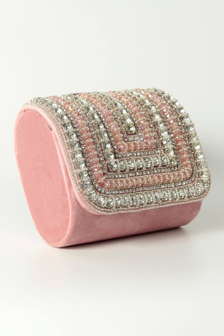Shop The Tan Clan Pink Crystals, Beads Nysa Encrusted Mini Flap Clutch Bag Online at Aza Fashions Shop_The Tan Clan_Pink Crystals, Beads Nysa Encrusted Mini Flap Clutch Bag _Online_at_Aza_Fashions