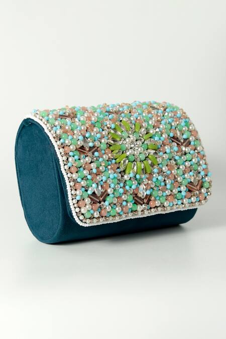 Buy The Tan Clan Blue Crystals Rainbow Beads Embellished Flap Clutch Bag Online at Aza Fashions Buy_The Tan Clan_Blue Crystals Rainbow Beads Embellished Flap Clutch Bag _Online_at_Aza_Fashions