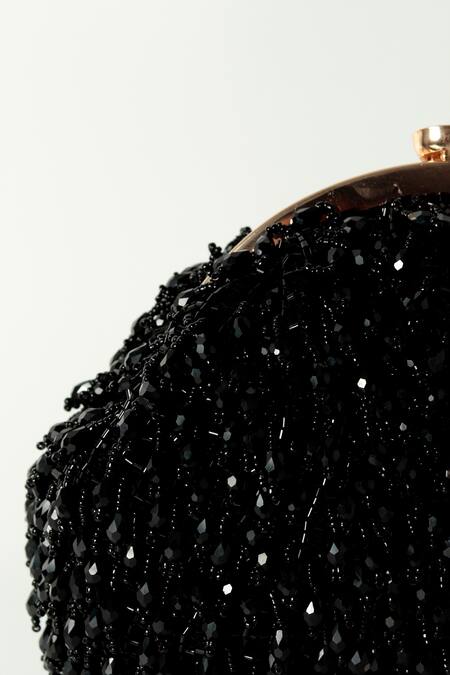 Buy_The Tan Clan_Black Crystals, Beads Rosa Fringe Embellished Potli Bag _Online_at_Aza_Fashions