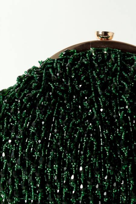 The Tan Clan_Green Crystals Rosa Beaded Fringe Embellished Potli Bag _at_Aza_Fashions