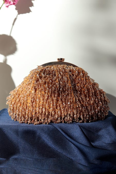 The Tan Clan Rosa Beaded Fringe Embellished Potli Bag 