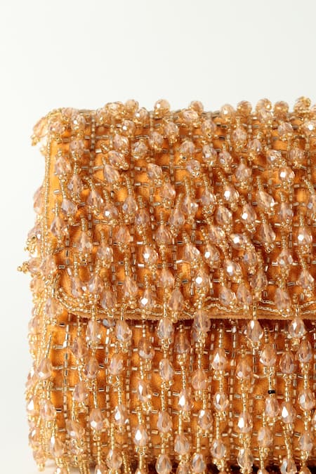 The Tan Clan Gold Crystals Rosa Encrusted Flap Clutch Bag Online at Aza Fashions The Tan Clan_Gold Crystals Rosa Encrusted Flap Clutch Bag _Online_at_Aza_Fashions