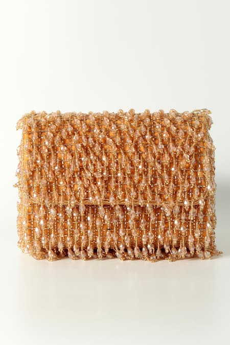 Shop The Tan Clan Gold Crystals Rosa Encrusted Flap Clutch Bag Online at Aza Fashions Shop_The Tan Clan_Gold Crystals Rosa Encrusted Flap Clutch Bag _Online_at_Aza_Fashions