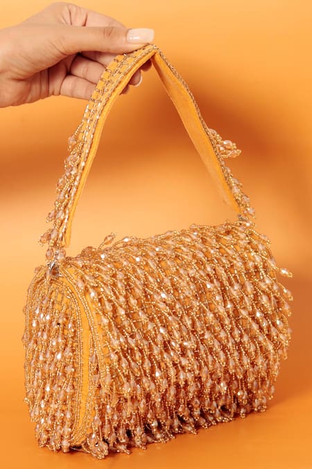 The Tan Clan Gold Crystals Rosa Encrusted Flap Clutch Bag at Aza Fashions The Tan Clan_Gold Crystals Rosa Encrusted Flap Clutch Bag _at_Aza_Fashions