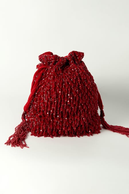 The Tan Clan Rosa Beaded Fringe Encrusted Potli Bag 